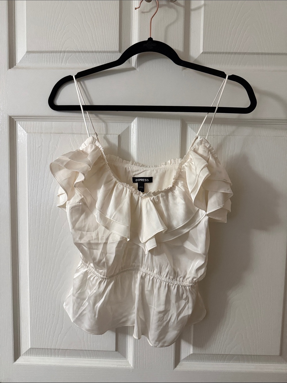 Express Cream Ruffled Spaghetti Strap Cami